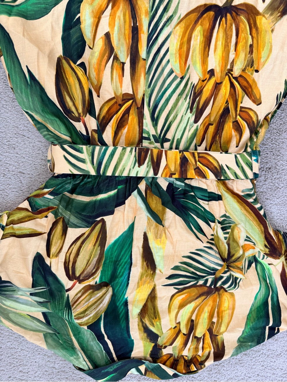 NWT FARM Rio Tropical Leaf Print Belted Jumpsuit — Green & Cream - Picture 8 of 16